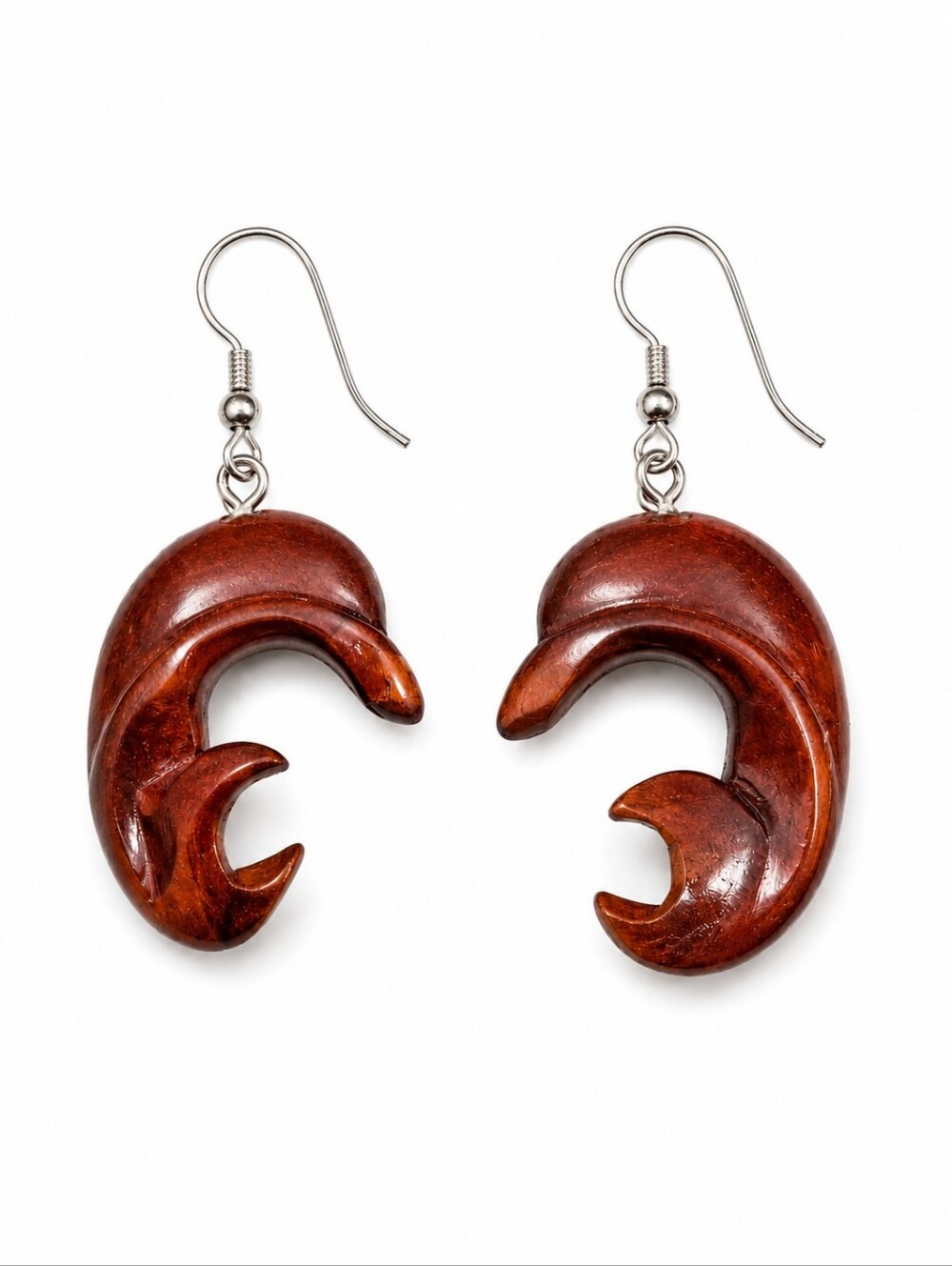 VTG Funky Wood Dolphin Beach Fisherman Dangle Earrings